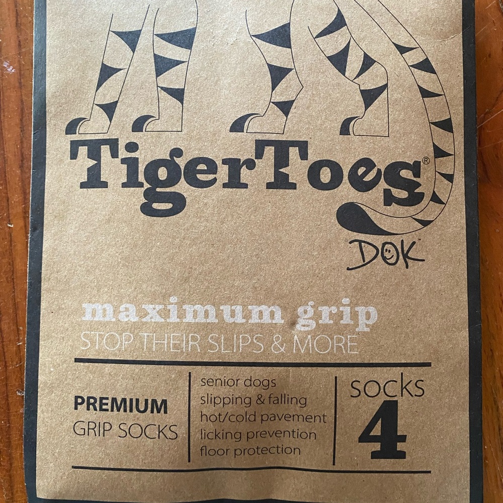 Dok Tiger Toes Maximum Grip‎ dog Socks - size small